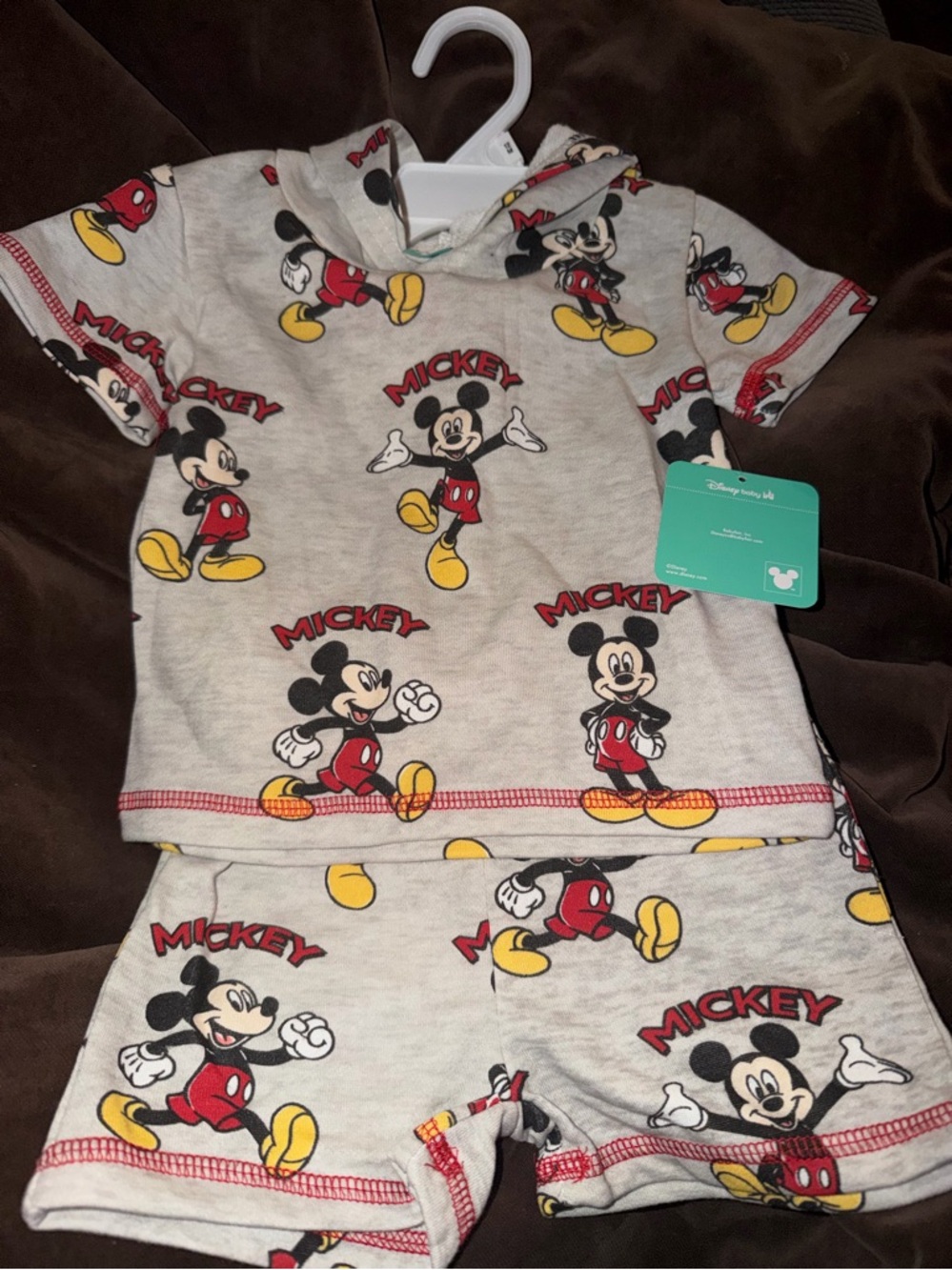 Boys Disney Mickey Mouse hooded top and shorts 12mon NWT
